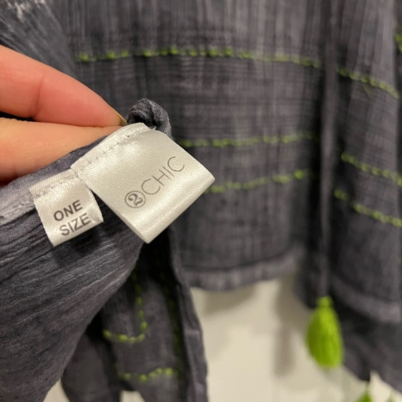 Boho Gray Tassel Tunic Lightweight Cotton Top 2 Chic OS | Resort Wear Swim Cover - Picture 6 of 7